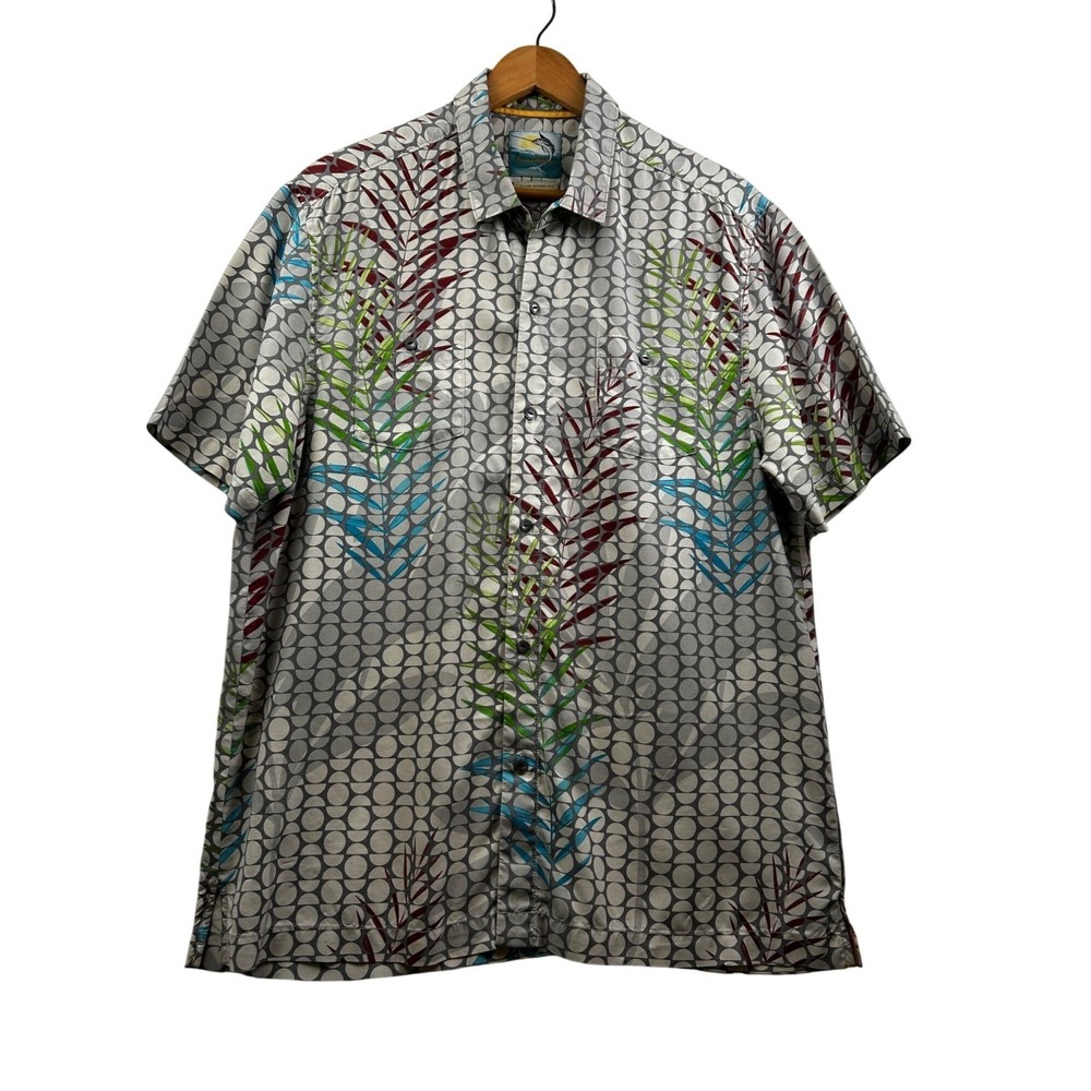 Tommy Bahama Limited‎ Copyrighted Print Silk Camp Shirt L Tropical Leaf Pattern